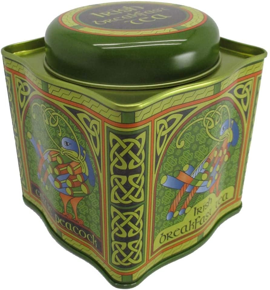 Irish Breakfast Tea - Celtic Peacock Irish Weave Designed Tin Green