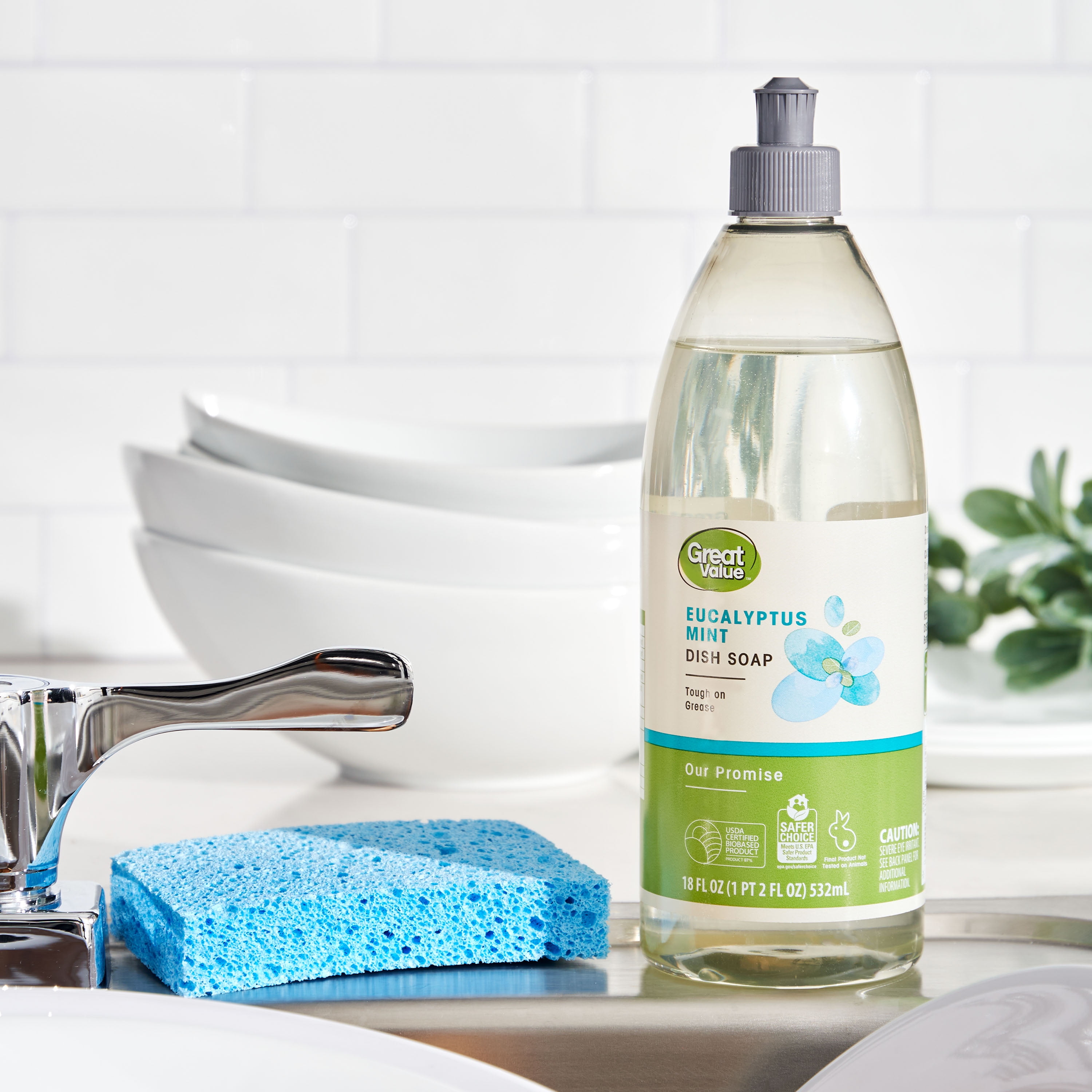 Great Value Liquid Dish Soap, Eucalyptus Mint Scent, 18 fl oz