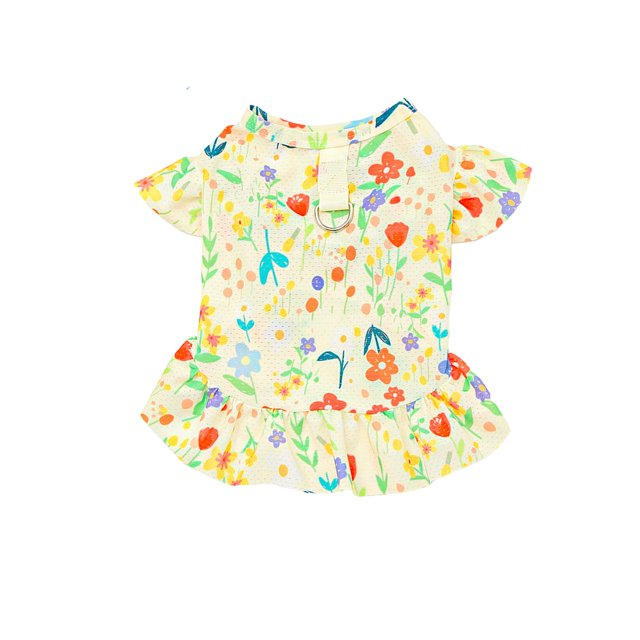Ropa para Perros Vestido Floral de Mascota de Seda de Hielo, Traje de Perro de Gato, Traje de Gato Fresco Floral de Verano