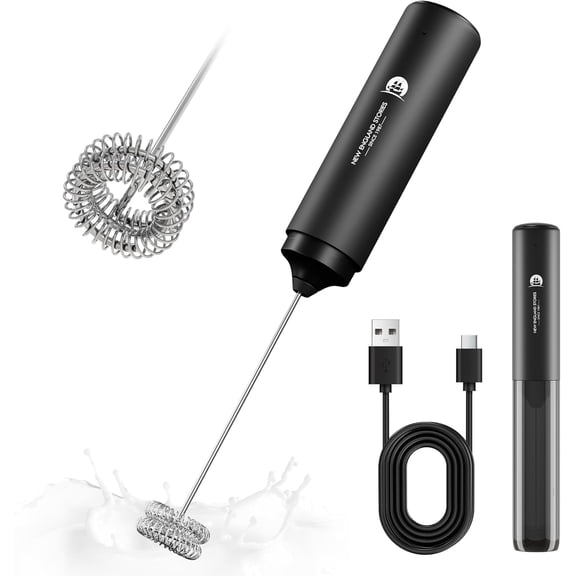 Rechargeable Handheld Milk Frother, 2-in-1 Dual Spring Whisk Electric Drink Mixer for Coffee, Latte, Cappuccino, Matcha & Hot Chocolate