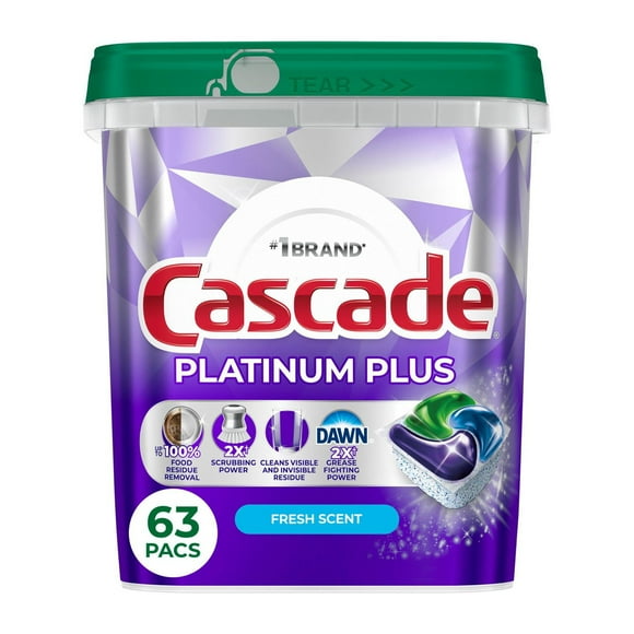 Cascade Platinum Plus Capsules pour Lave-Vaisselle, Détergent pour Lave-Vaisselle, Savon Détergent pour Vaisselle, Frais 63CT