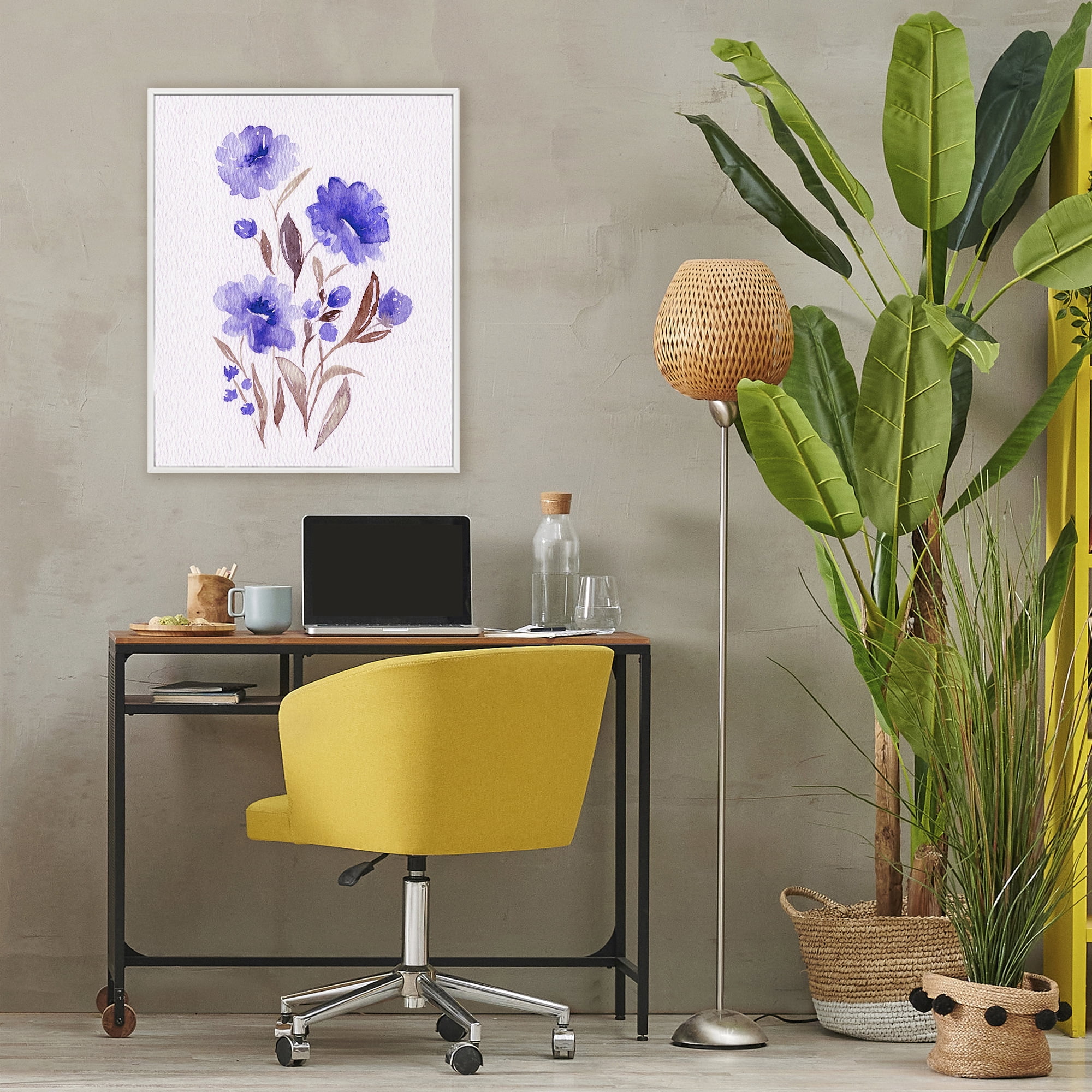 Stupell Industries Watercolor Purple Blossoms White Framed Giclee Art, design by Leah Noel Art