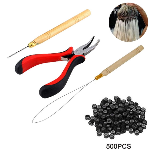 4 en 1 Set 500PCS Micro Ring Set Micro Rings Loop Needle Micro Ring Alicates Juego de herramientas para extensiones de cabello Accesorios Xemadio 2036026-1
