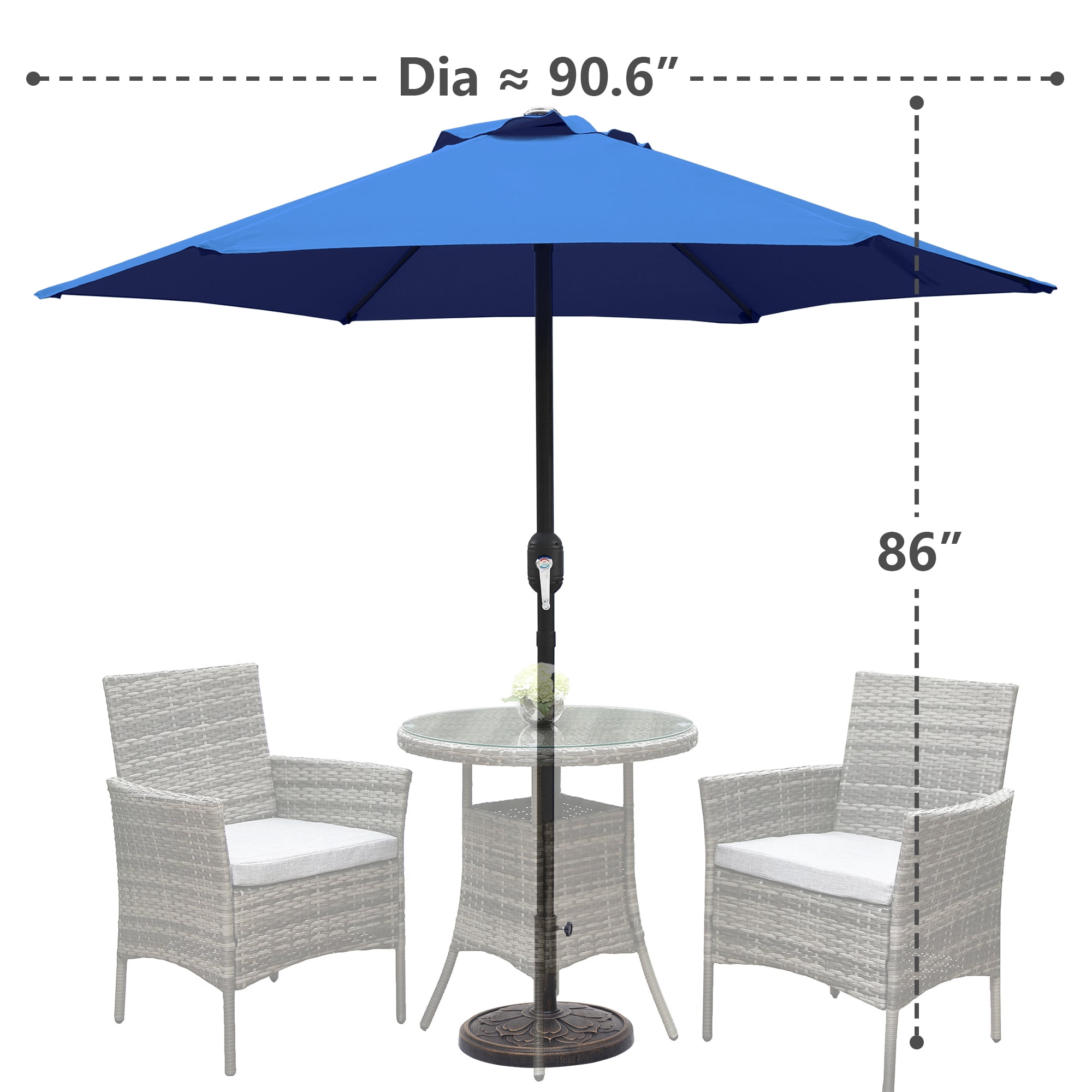Abble 7.5ft Patio Umbrella with Crank Handle Outdoor Market Umbrella with 6 Sturdy Umbrella Ribs Waterproof for Garden Deck Backyard Pool, Blue
