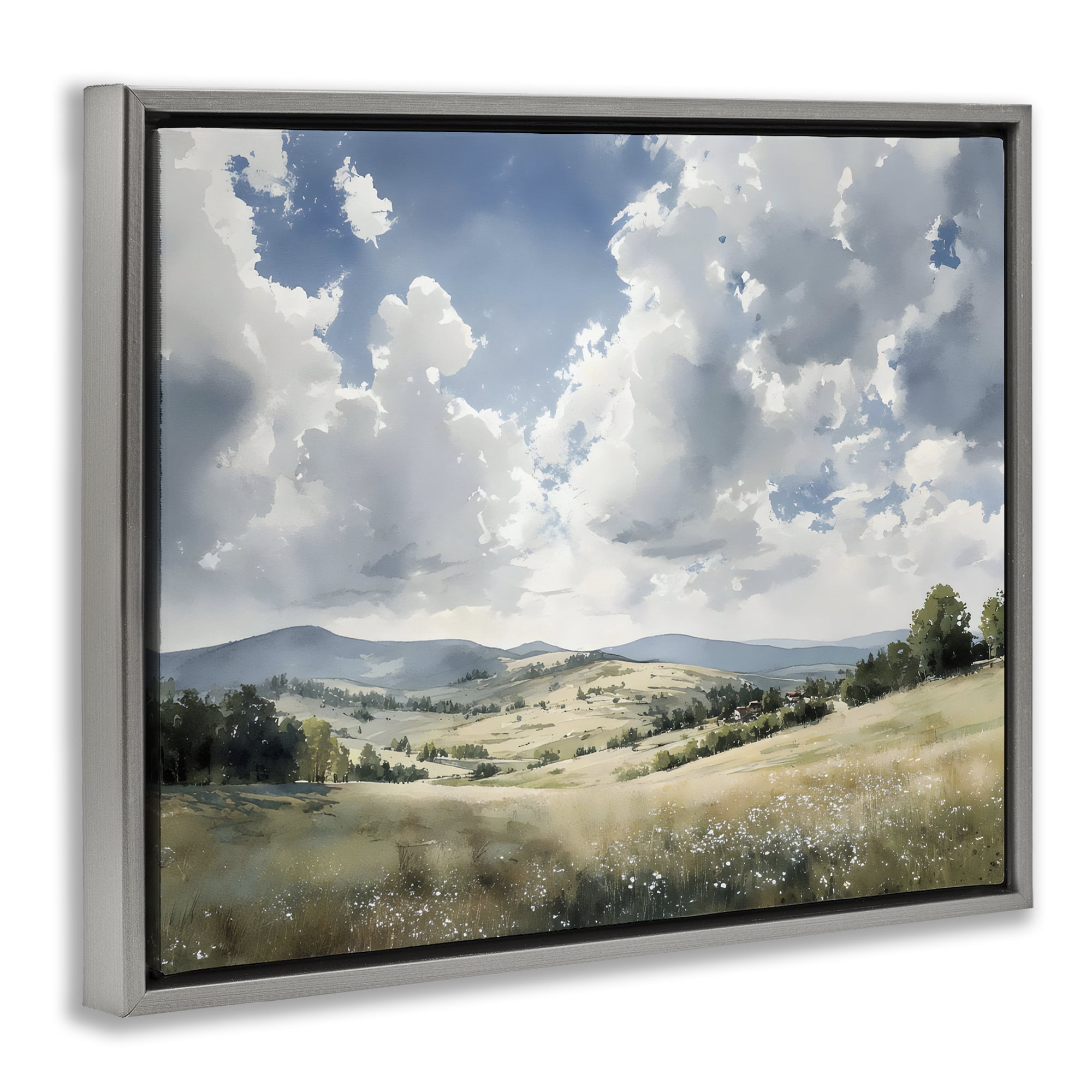 Stupell Industries Cloudy Hills Meadow Gray Framed Floater Canvas Wall Art, design by Franklyn Gregory