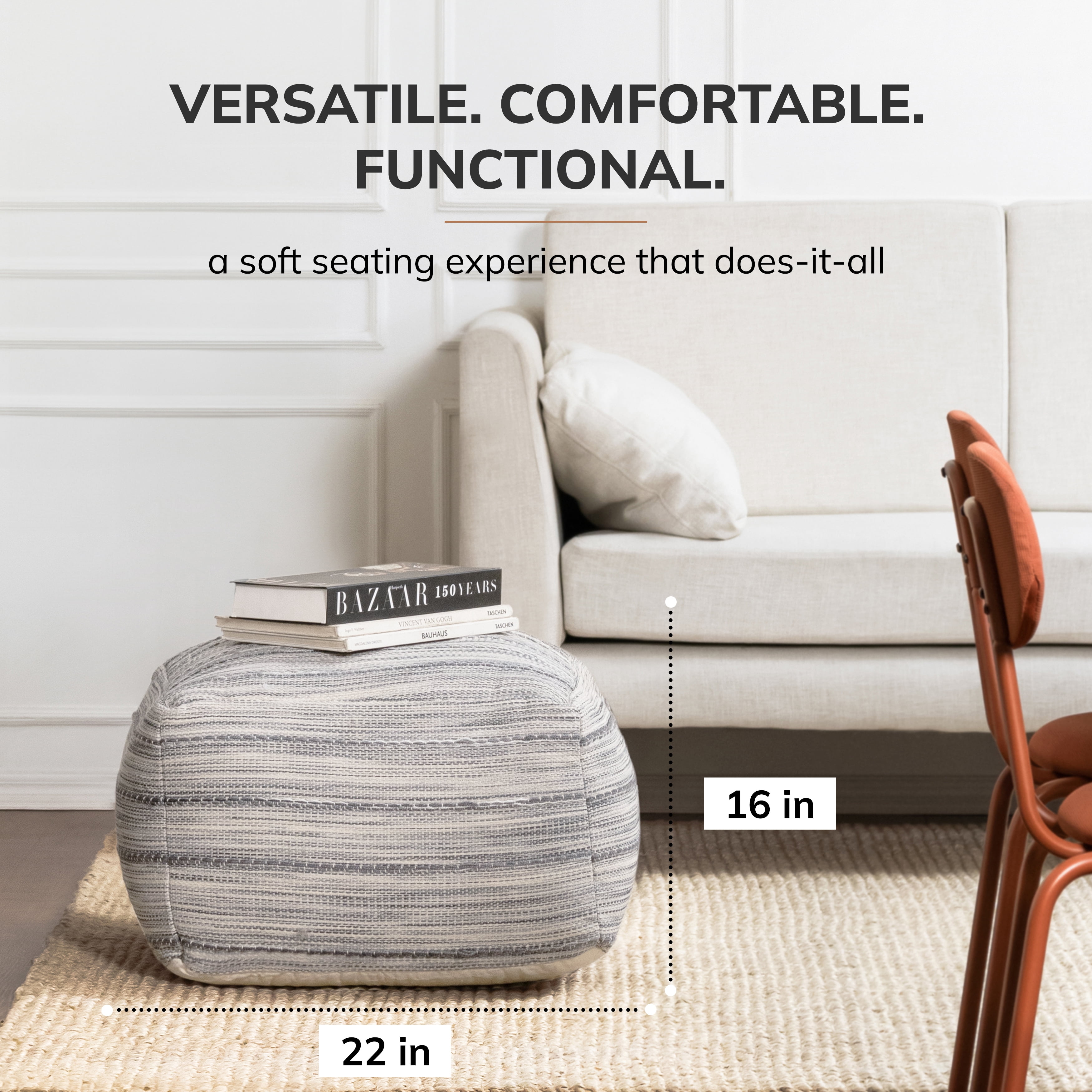 Modern Joya 22" Square Pouf Ottoman Gray and Blue