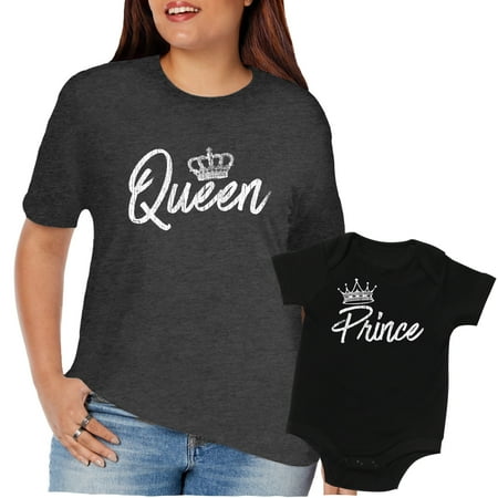 

Mother Son Shirts Queen Tee Prince Shirts Womens Gray XL Shirt & Black 6-12m