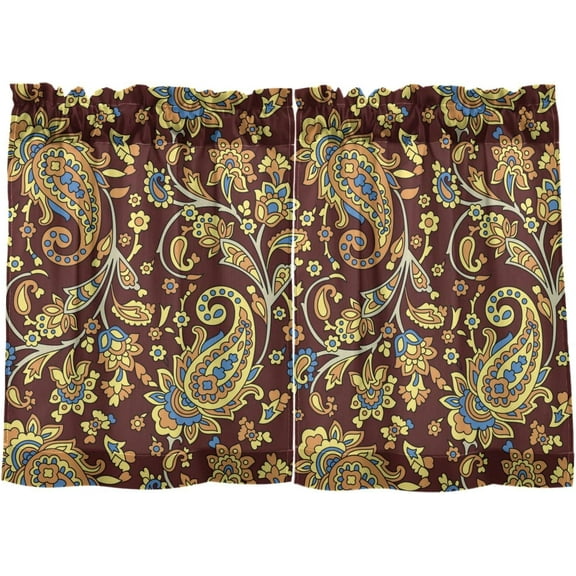 Coolnut Paisley Floral Kitchen Curtains 2 Panels, UV Protected Tier Curtains Half Window Curtains for Guest Room Bathroom Sink Laundry Room Basement,36"x 27"
