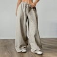 thumbnail image 6 of Womens Striped Pants Color Block Drawstring Pleated High Waist Trousers Loose Fit Casual Wide Leg Comfy Lounge Pants Black M, 6 of 7