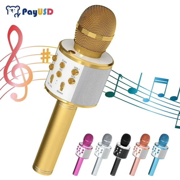 Wireless Microphone for Kids Bluetooth Karaoke Microphone for adults 5-in-1 Portable Handheld Mic Speaker Birthday Christmas Gifts Toys for Girls Boys Adults All Age, Golden