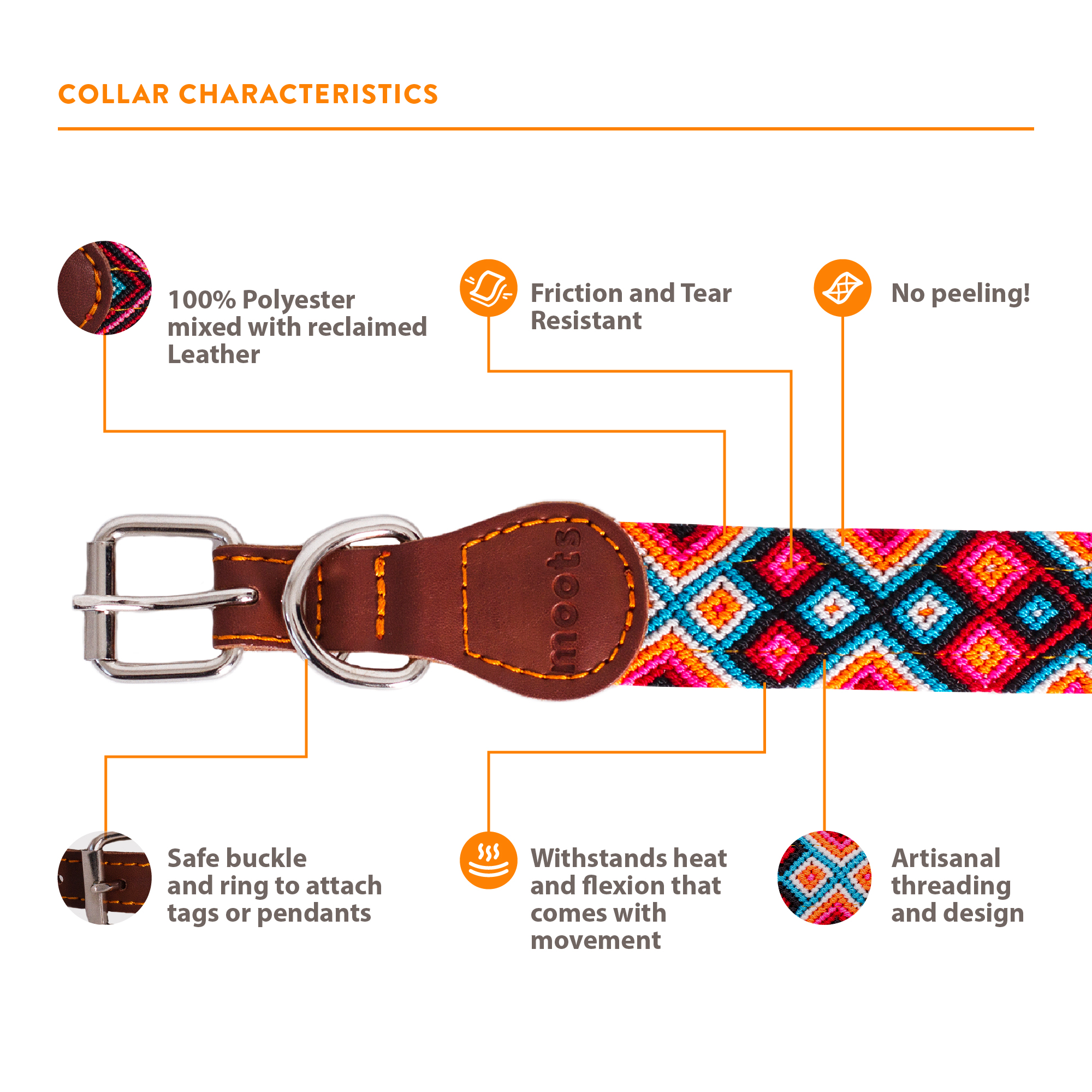 Moots Root Hand-Knitted Leather Pet Collar Pink Large