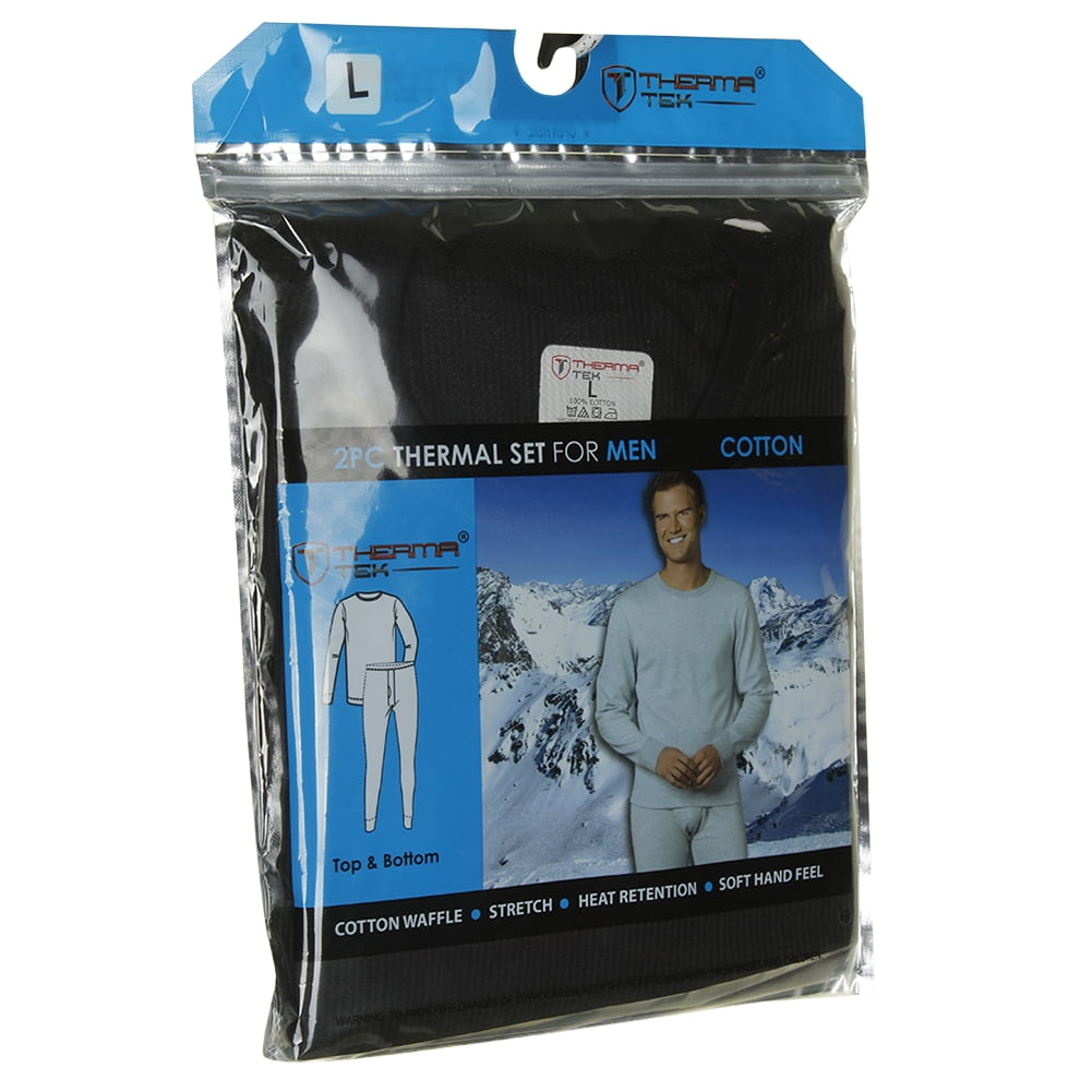 Therma Tek Men's 100% Cotton Light Weight Waffle Knit Thermal Top & Bottom  Underwear Set 