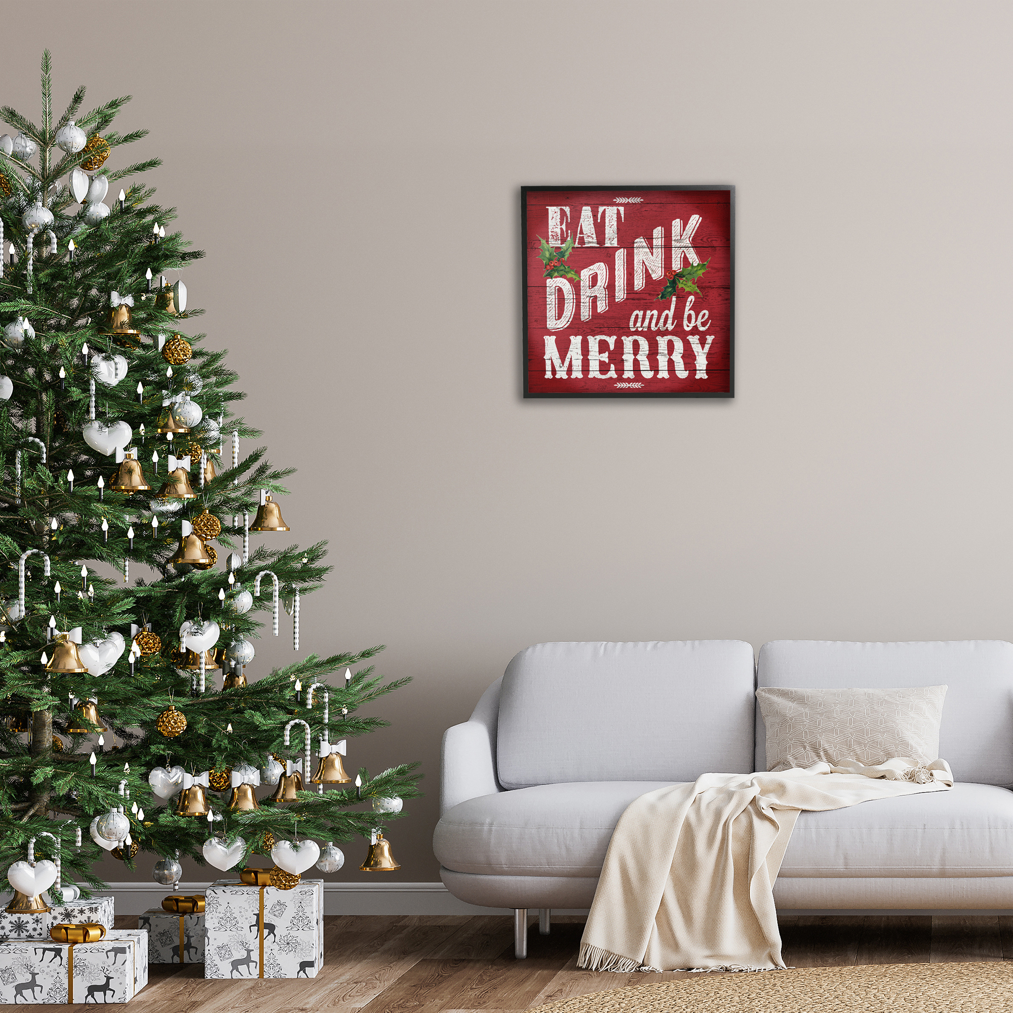 Stupell Industries Vintage Be Merry Holiday Painting Black Framed Art Prints Wall Art, 24 x 24