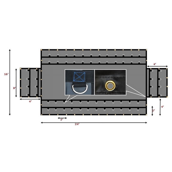 Mytee Products Flatbed Tarps 18oz Steel Tarp 16' x 24' with 2 Flaps