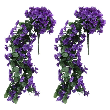 2 Pcs Violet Wall Hanging Artificial Plants Flowers Faux Indoor Blue