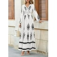 thumbnail image 6 of Women's 2025 Fall Wedding Guest Dresses Boho Floral Long Sleeve V Neck Flowy Elegant Maxi Dress Beach Clothes,White, 6 of 6