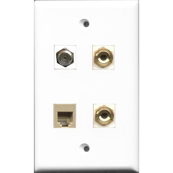 RiteAV 1 Port Coax Cable TV- F-Type and 1 Port Phone RJ11 RJ12 Beige 2 Port Banana Speaker Wall Plate