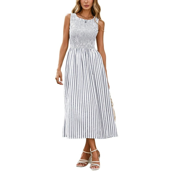 Vestido midi YEXPINE a rayas sin mangas Swing A Line Blue para mujer