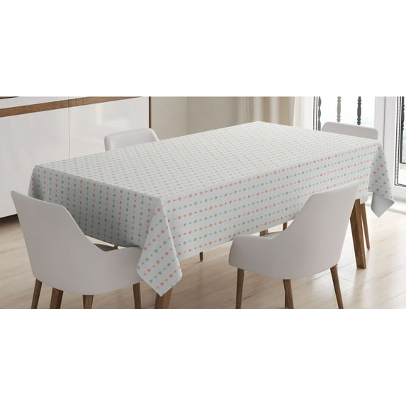 Abstract Tablecloth, Simple Modern Pattern of Circles on Lines Necklace Look Print, Rectangle Satin Table Cover Accent for Dining Room and Kitchen, 60" X 90", Pale Sage Green Pearl, by Ambesonne