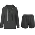 thumbnail image 3 of Scyoekwg Womens 2 Piece Outfit Tracksuits Fall Outfits Button Hooded Long Sleeve Sweatshirt Shorts Matching Outfits Fashion Casual Sweatsuits (Dark Gray,XL), 3 of 6