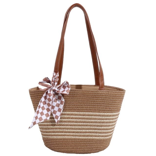 Bolso de mano de paja FLhrweasw con lazo beige