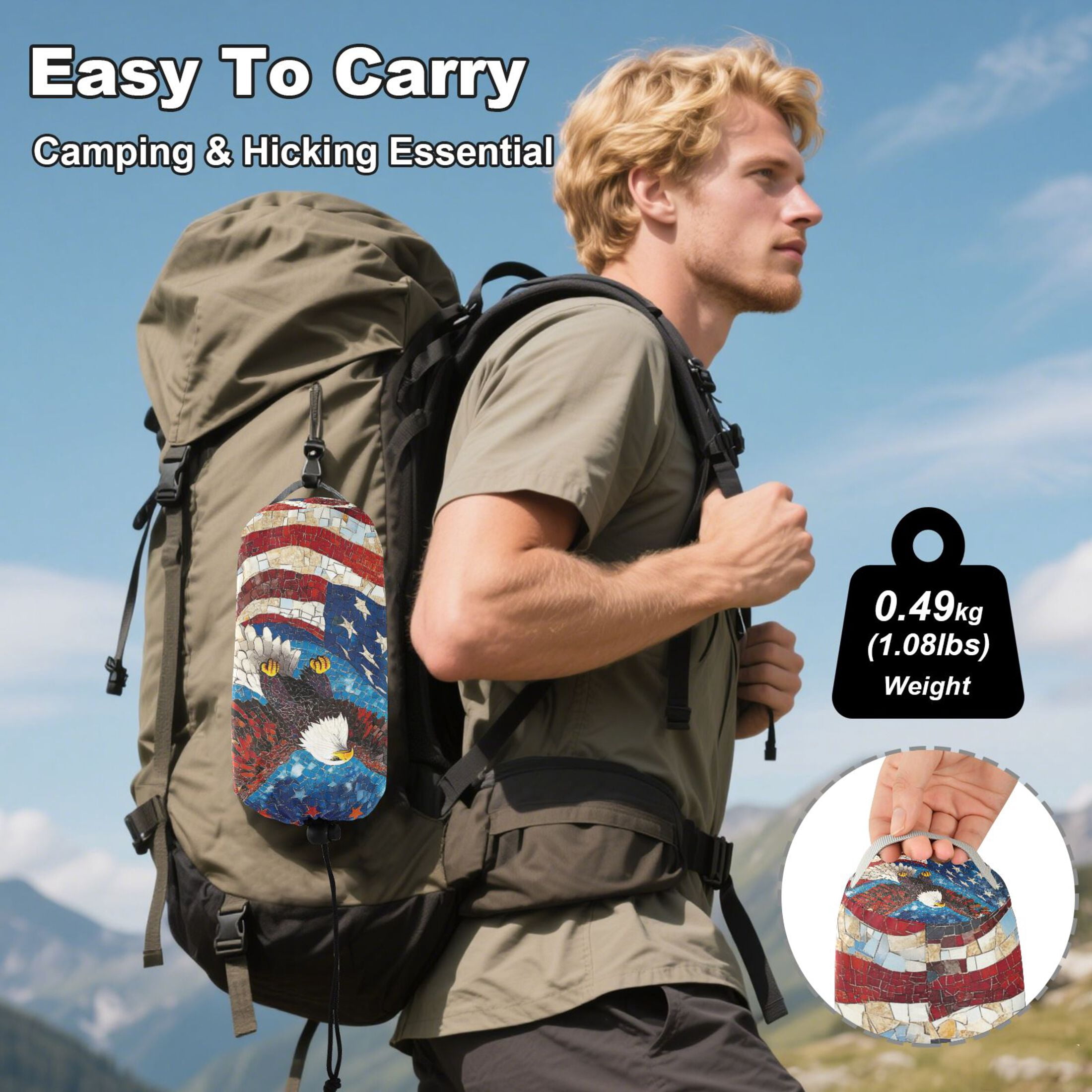 Wobogo American Flag Bald Eagle Camping Hammocks 330 lb Capacity with Tree Straps and Hanging Pockets for Outside Hiking Beach Backpack Travel
