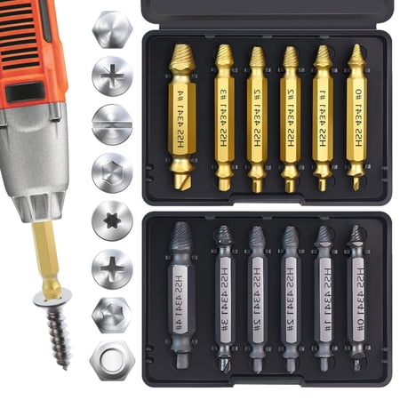 12 Pack Screw Extractor Set for Men Husband Gifts Golden Silver Easy Remove Rusty Broken Screws Hardware Drill Tools High-Quality
