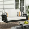 thumbnail image 3 of 2-Seater Hanging Bench, Modern 2-Person Wicker Porch Swing with Chains, Patio Furniture Swing For Backyard, Garden, Poolside, Beige + Black, 3 of 9