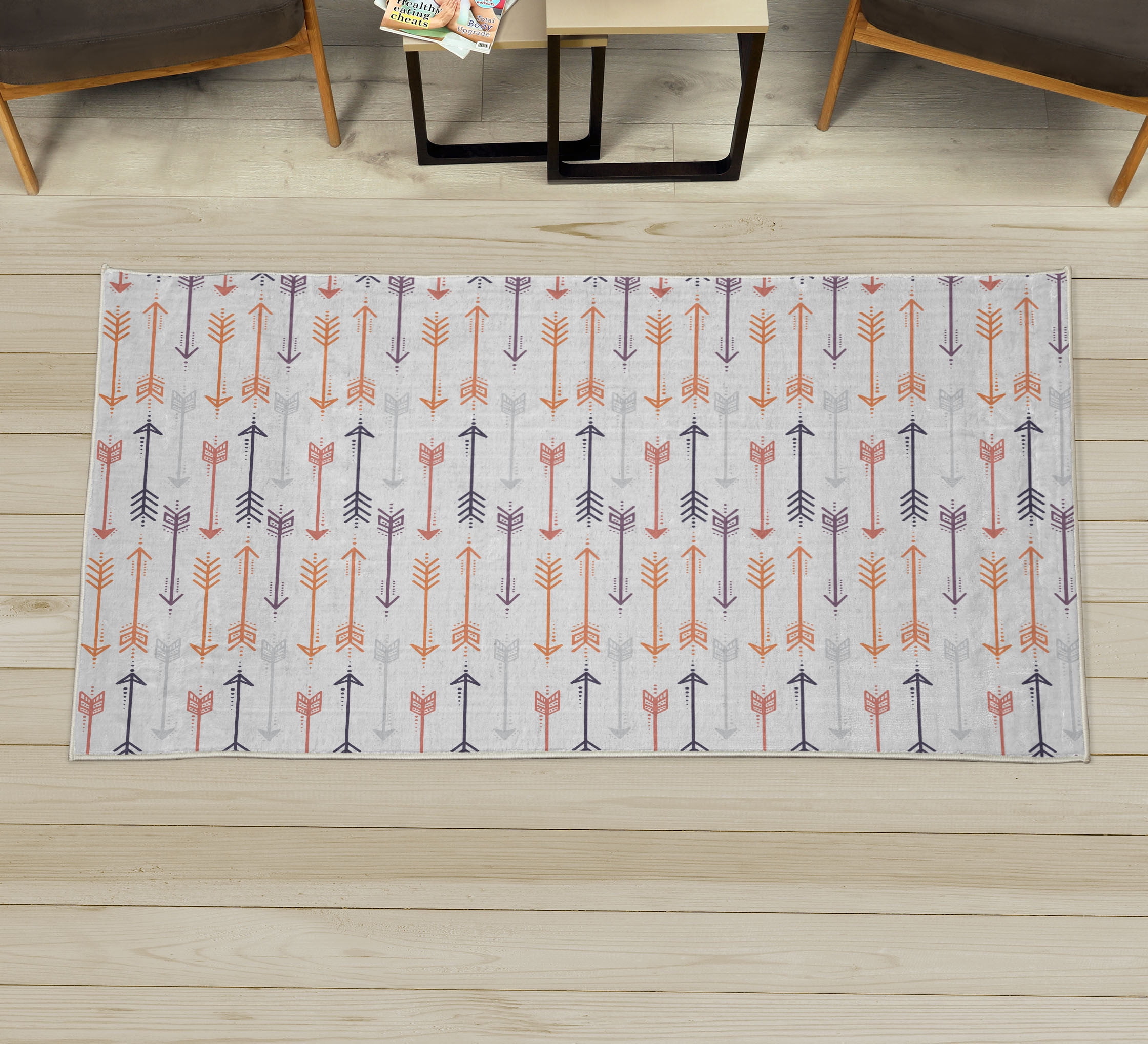 Boho Decorative Rug, Retro Arrow Pattern in Horizontal Line Heading to ...