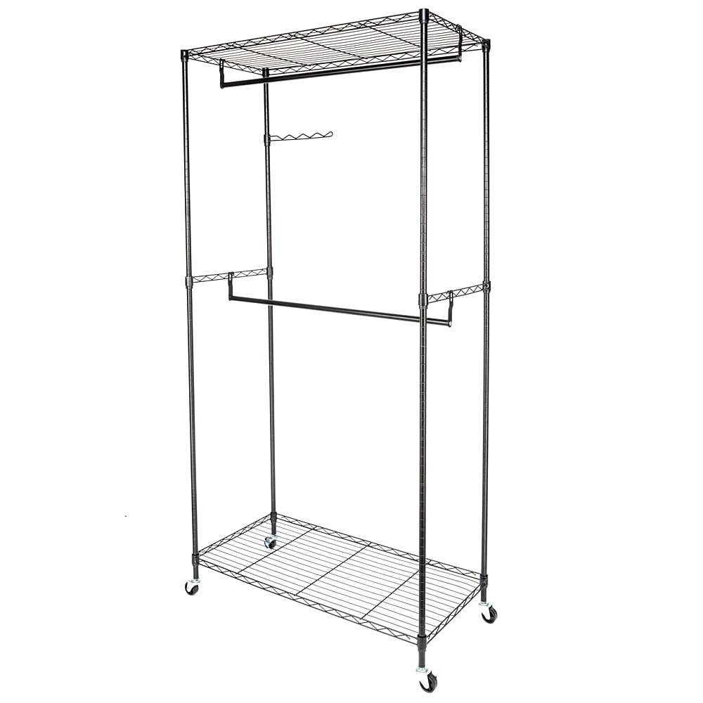IVV Heavy Duty Rolling Garment Rack Clothes Rack with Double Hanger