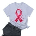 thumbnail image 3 of Nfurl Women's Pink Ribbon Graphic Tees Shirts Plus Size Breast Cancer Awareness Shirts Casual Short Sleeve Crewneck Tshirts for Survivor Gift Gray XL, 3 of 4