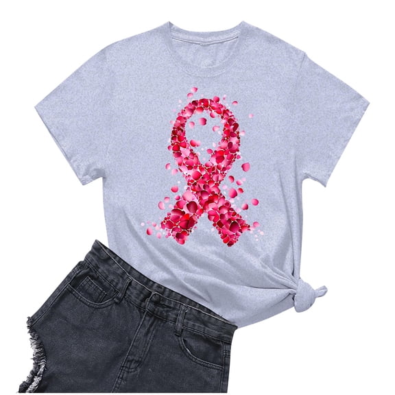 Sexlip Women's Ribbon Logo Print Short Sleeve T Shirt Versatile Design Lightweight Material Daily Casual Wear Gray XXXL