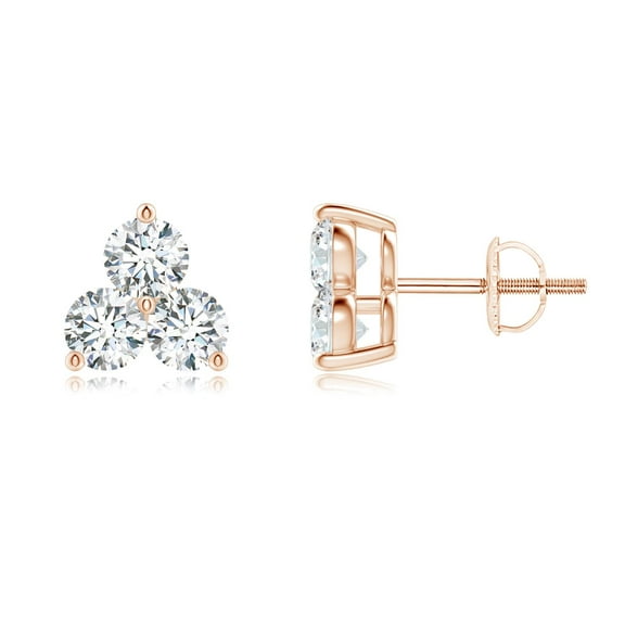 ANGARA Natural Diamond Three Stone Stud Earrings in 14K Rose Gold for Women (Size-2.8mm| Color-G| Clarity-VS2) | April Birthstone, Anniversary, Jewelry Gift for Women | Natural Diamond Earrings