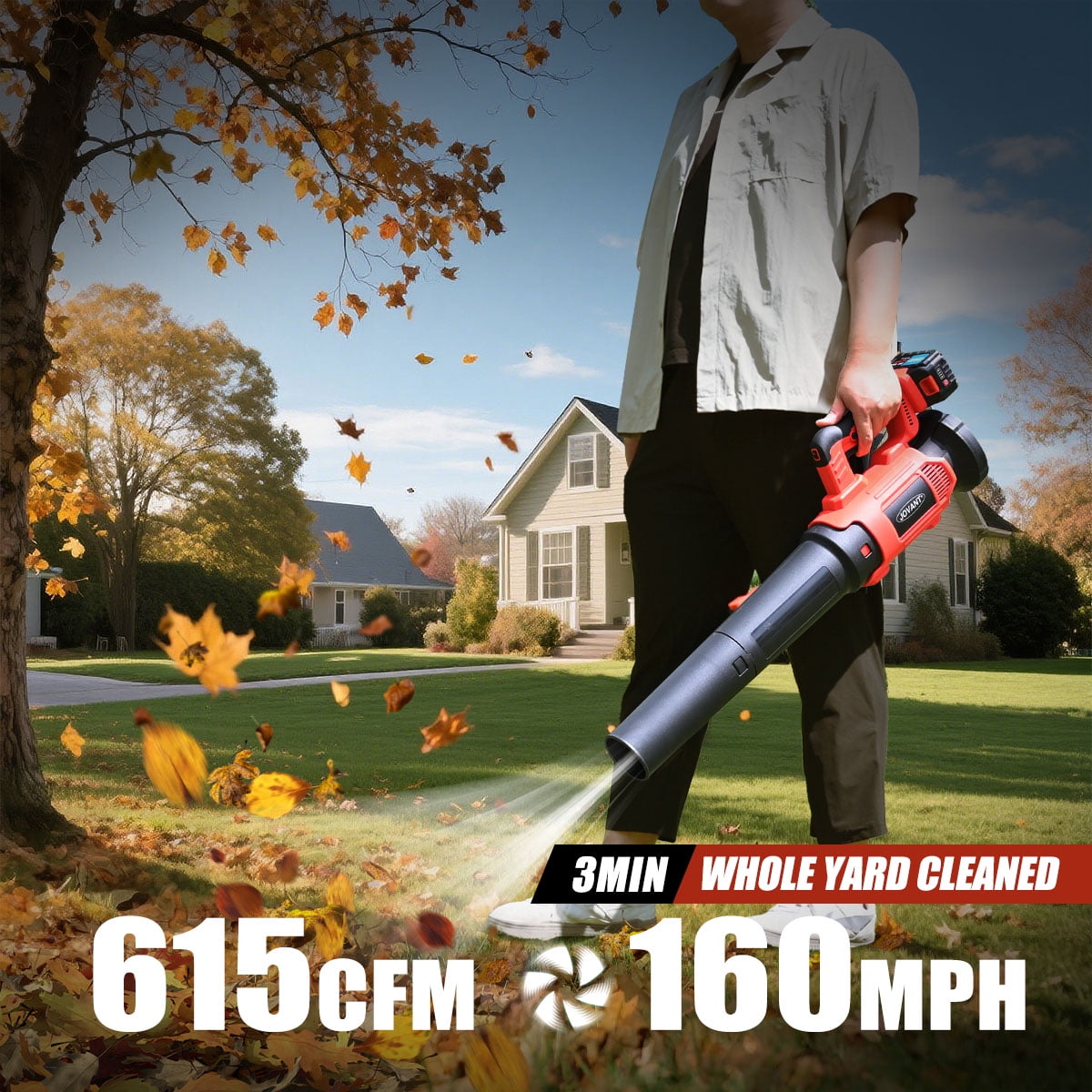 JOVANT Cordless Leaf Blower, 615CFM with 6 Speed Levels, Electric Battery-Powered Turbo Blower, Includes 1*4.0Ah Batteries and Charger, for Lawn Care, Yard , Leaf Blowing, Debris and Snow Clearing