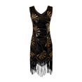 thumbnail image 1 of Vestido elegante de lentejuelas para mujer, brillante, con borlas, para actuaciones en el escenario de samba y club. Oro negro, 1 of 9