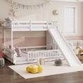 thumbnail image 2 of Twin Over Full Bunk Bed with Slide, Storage Staircase, Solid Wooden Floor Bunk Beds with Guardrails and Door, Maximize Space（White), 2 of 9