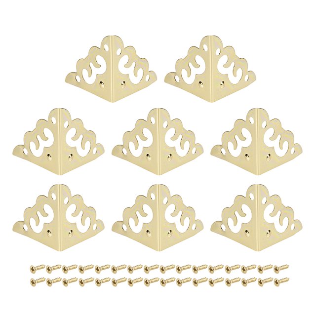 Unique Bargains Metal Box Corner Protectors Wooden Box Edge Guard Protector 30 x 30 x 30mm Gold Tone 8 pcs