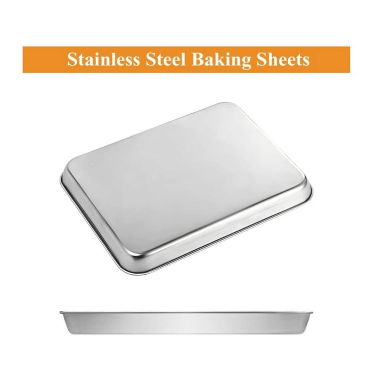 Baking Tray Set of 2, Stainless Steel Baking Sheet Pan Professional, Non  Toxic & Healthy, Mirror Finish & Rust Free, Easy Clean & Dishwasher Safe 
