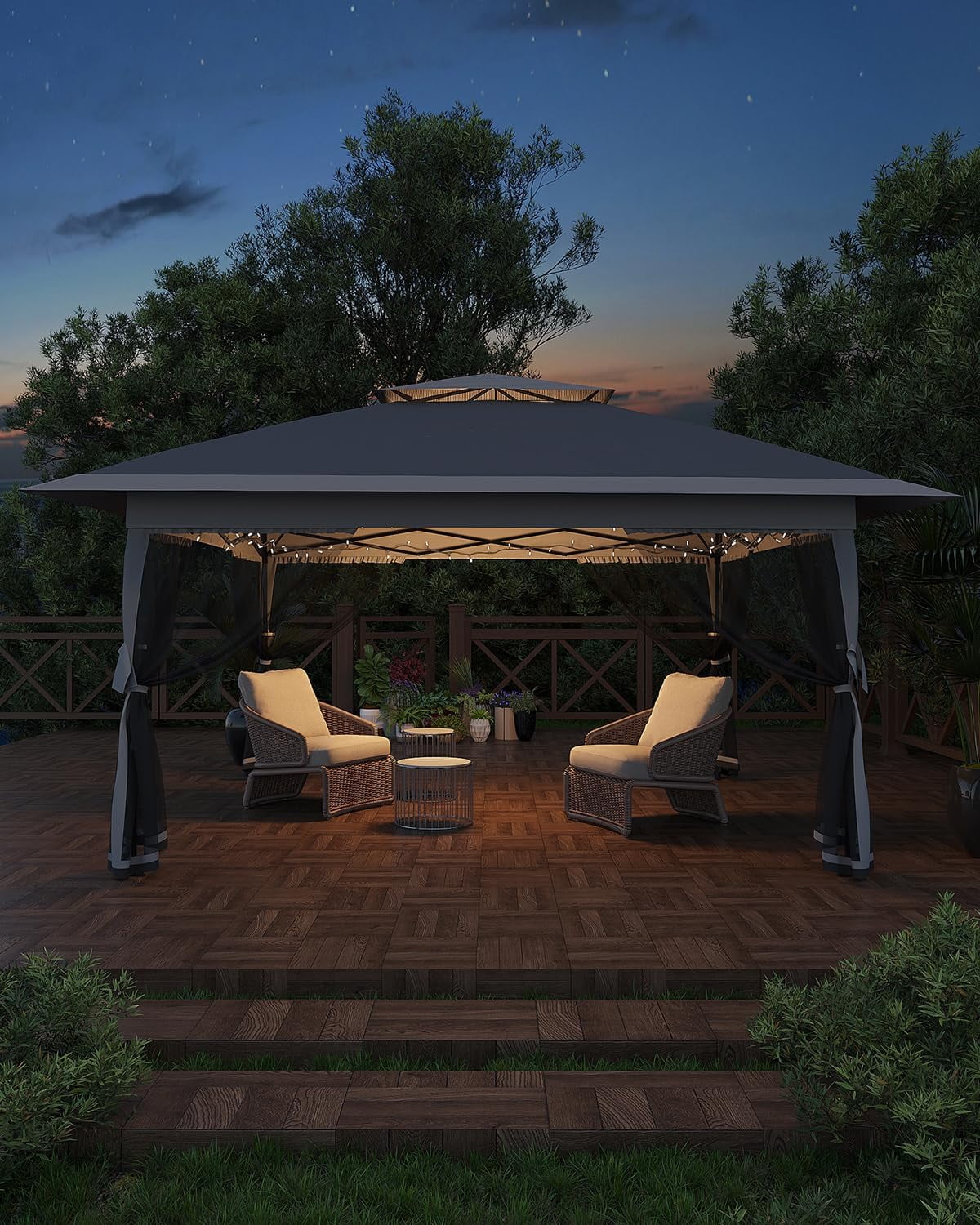 Roromall 12x12 Canopy Tent, Pop Up Canopy Gazebo with Mosquito Netting, Outdoor Gazebo with 4 Sandbags & Wheeled Bag, for Backyard & Patio Furniture, Patio, Deck