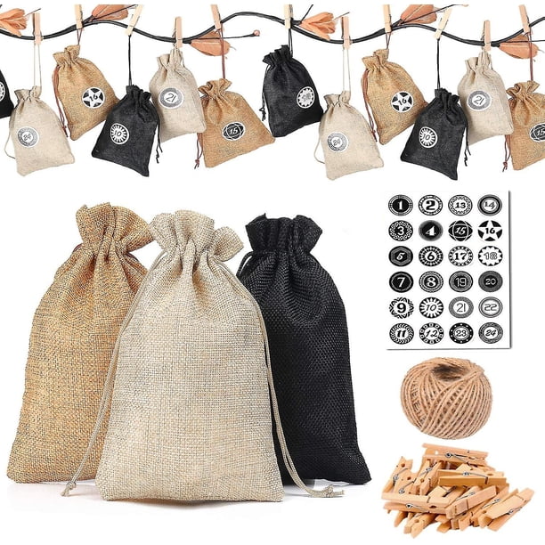 24 Advent Calendar-fabric Bag,24 Digital Stickers,diy Christmas Gift Bags,decorations Pendants Bags,small Items Storage Bag