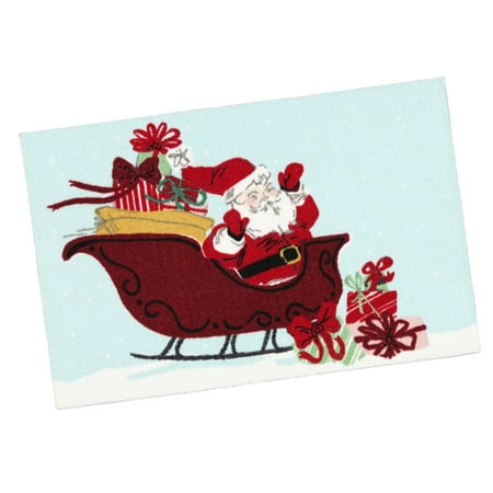 St. Nicholas Santa Sleigh Christmas Accent Rug, 19.5" x 30", Light Blue Living Room Adults