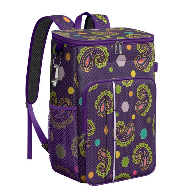 Sac à Dos Glacière Isolé à Motif Cachemire Coloré, Imperméable et Anti-Fuite, Isolation Haute Performance, Parfait pour les Voyages, le Camping et les Activités de Plein Air