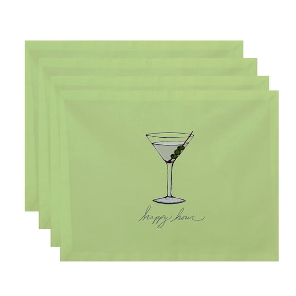 Simply Daisy, 18 x 14 Inch Martini Glass Happy Hour Geometric Print Placemat (set of 4), Light Green