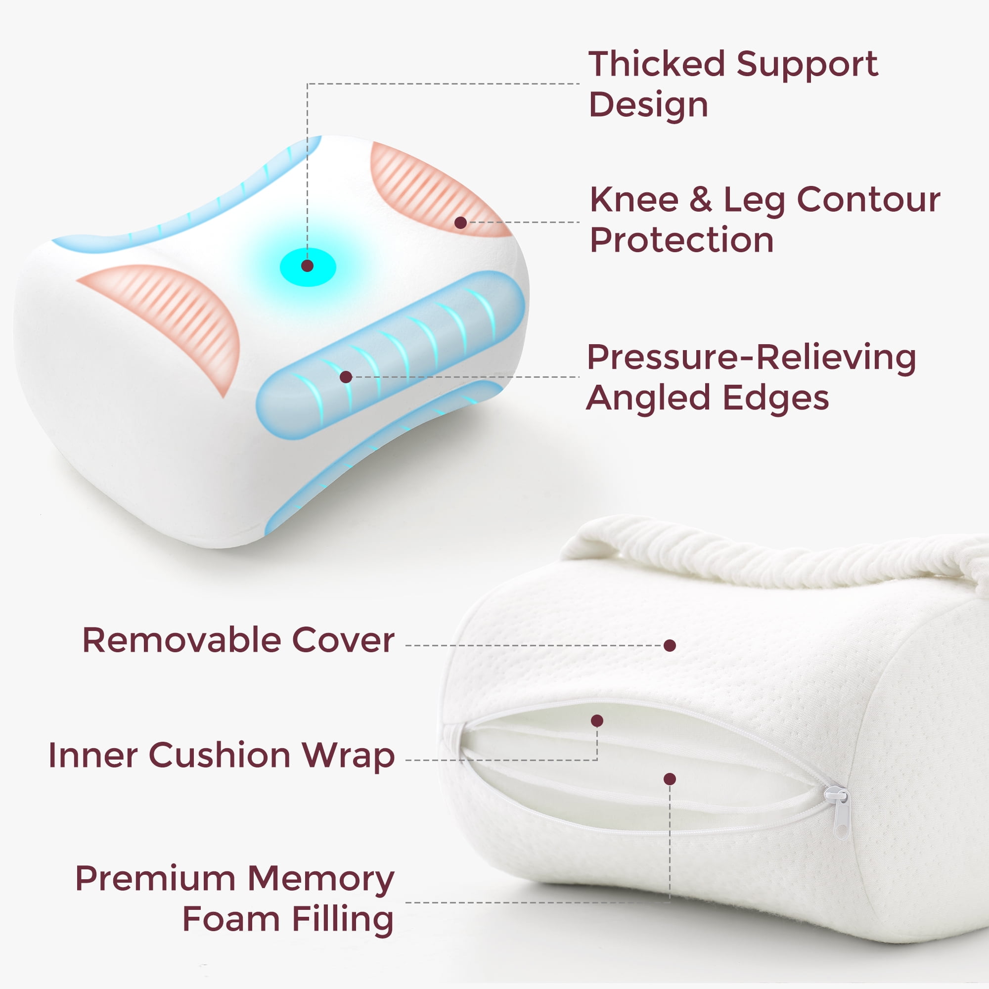 Momcozy Knee Pillow for Side Sleepers, Soft Memory Foam Support Spine Alignment Pregnancy Leg Pillow for HIPS, Back, Sciatica Pain, Fixed Strap for Moving, Wider Contact Even Pressure