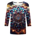 thumbnail image 5 of Sentuca - Camisetas para mujer, manga 3/4, cuello redondo, estilo bohemio, holgadas, con gráficos, color naranja, talla XL, 5 of 5