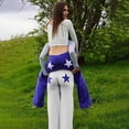 thumbnail image 3 of Ropa europea y americana 2024 Verano Nuevo estilo Color contrastante Alto elástico Deportes Bordado Estrella Estampado Pantalones rectos casuales para mujeres, 3 of 5
