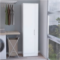 JERFIT 72" Tall Freestanding Storage Cabinet with Door, 6 Adjustable Shelves, Broom Holder, White Linen