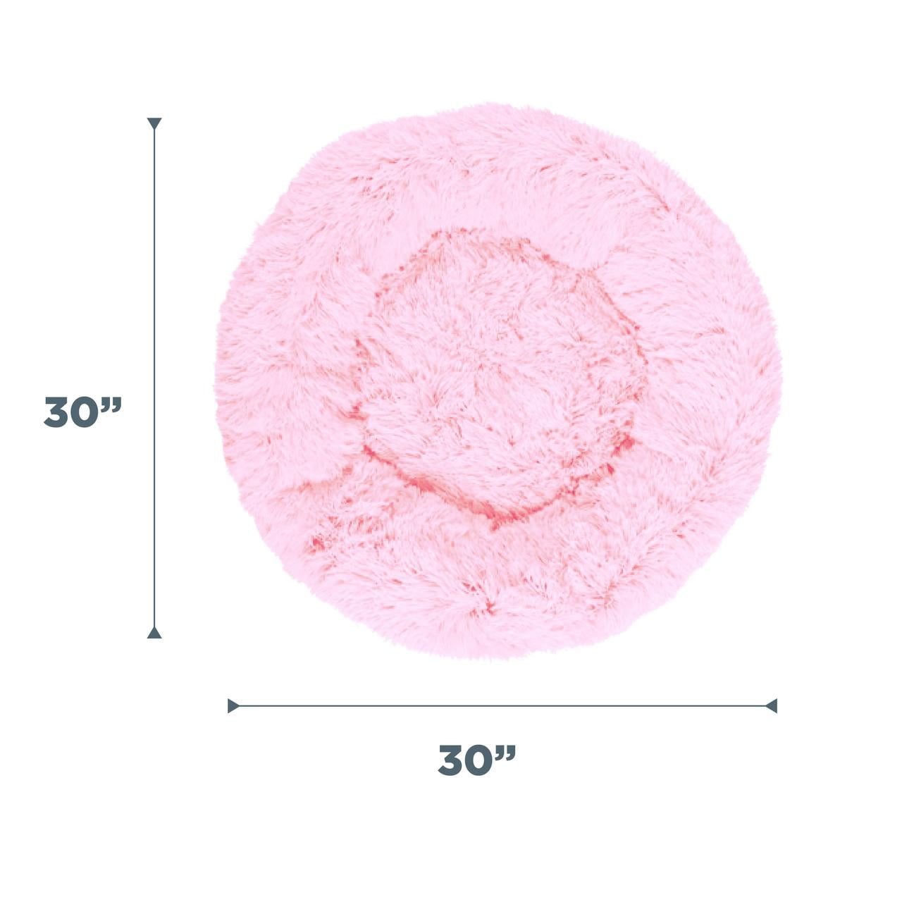 Best Friends by Sheri Original Calming Donut Dog and Cat Bed, Shag Faux Fur, Cotton Candy Pink, (30in x 30in) - Anxiety Relief for Pets Up to 45 lbs