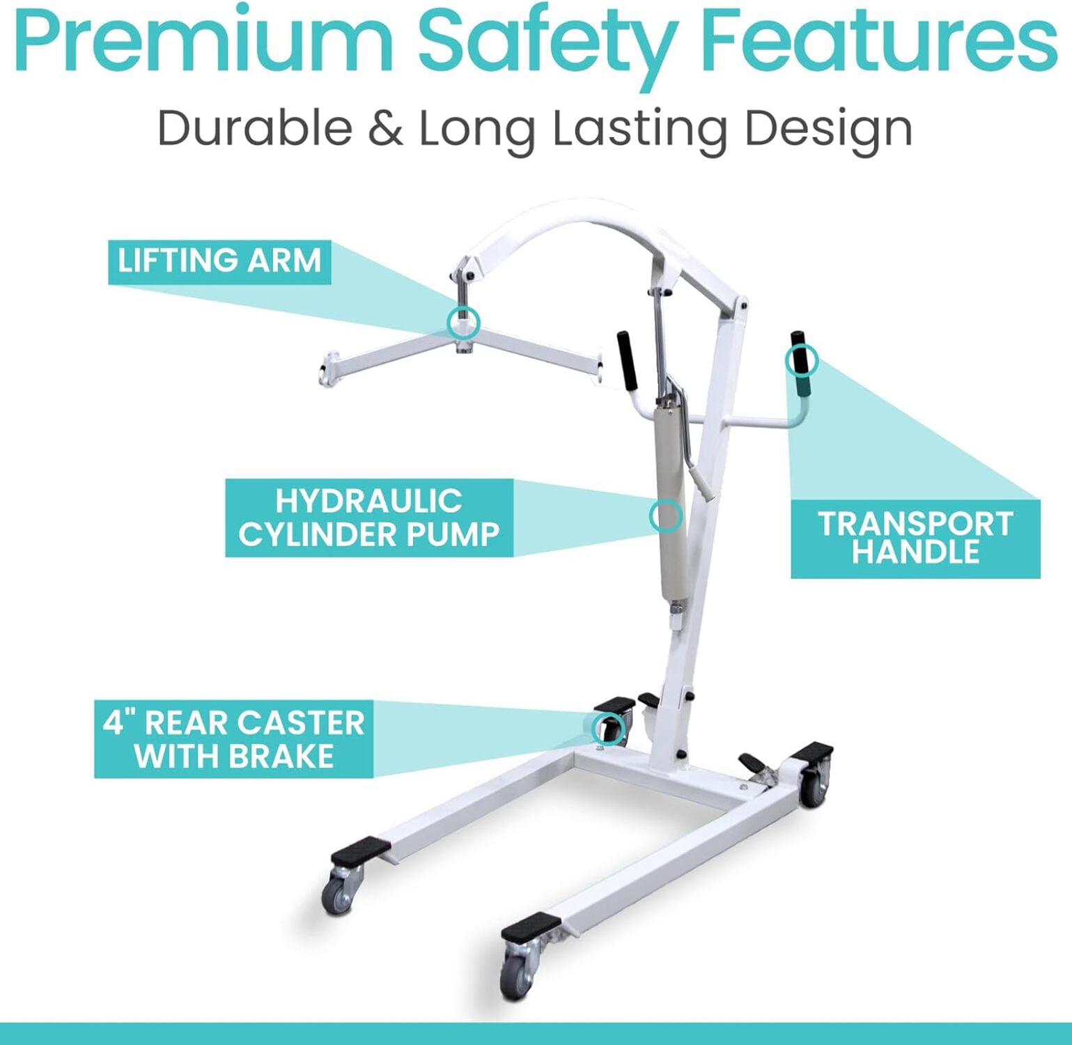Vive Hydraulic Patient Lift, 400 lb Capacity – Manual Medical Transfer Aid for Home & Clinical Use