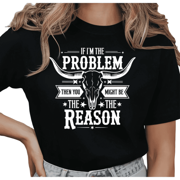 UNISHE Women's "If I'm The Problem" Western Bull Skull Graphic Short Sleeve T-Shirt Casual Cotton Crewneck Top